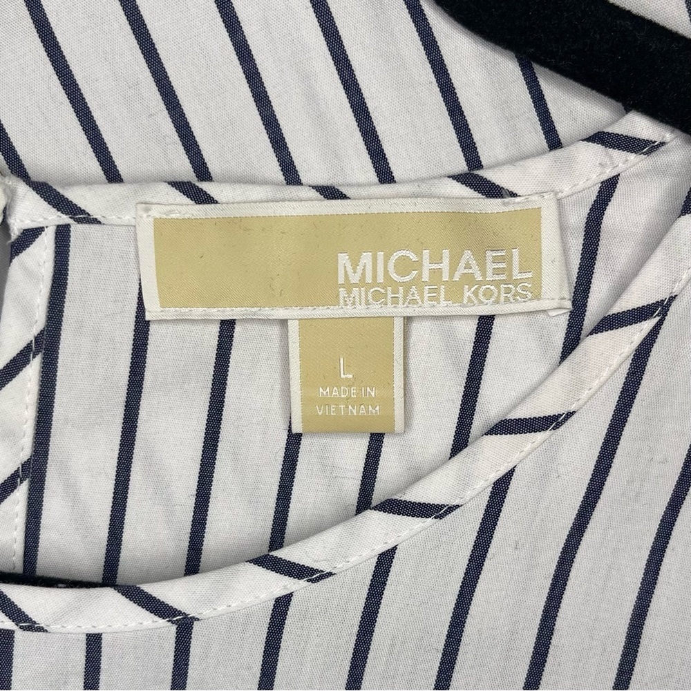 Michael Kors Bell Sleeve Blue and White Striped Blouse - Picture 4 of 5
